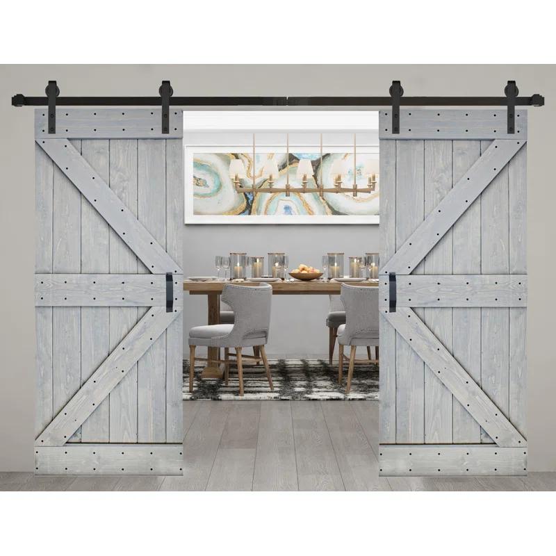 IsLife K Style Solid Core Wood Double Sliding Barn Door with Hardware Kit -Assembly Needed (Set of 2)