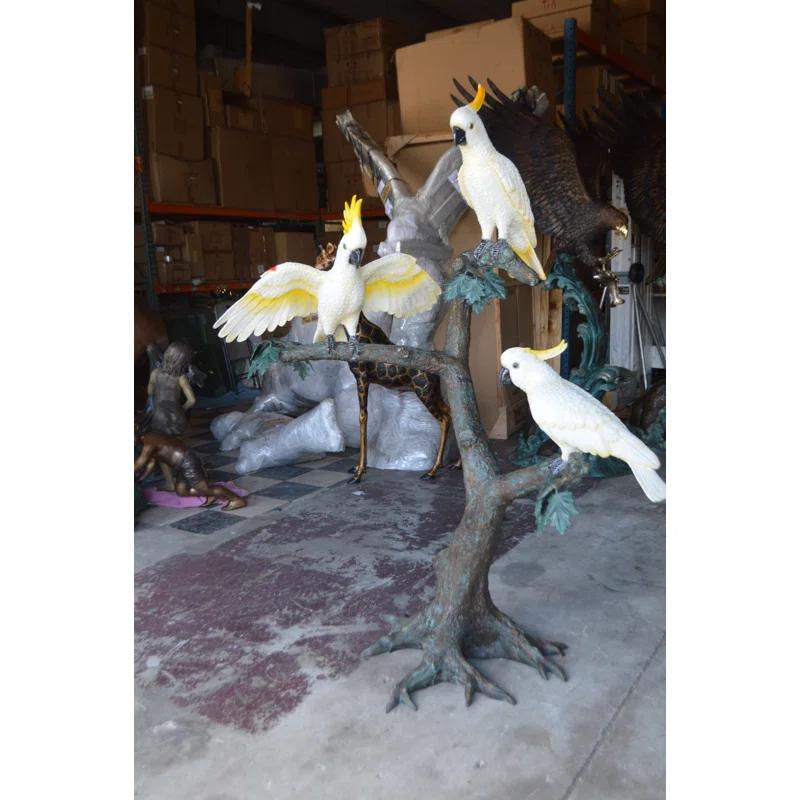 Nifao Statues Three Cockatoo on a Tree Bronze Statue -  Size: 55"L x 34"W x 68"H.