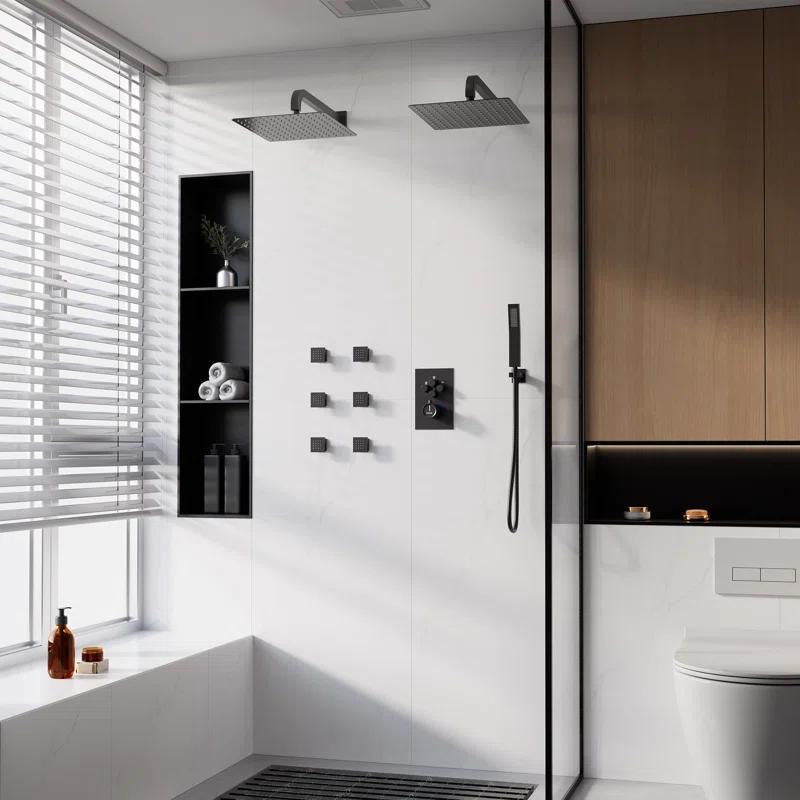 CASAINC CS6228-12MB Dual Shower Head Thermostatic Rainfall Shower System with Rough in-Valve and Shower Body Spray