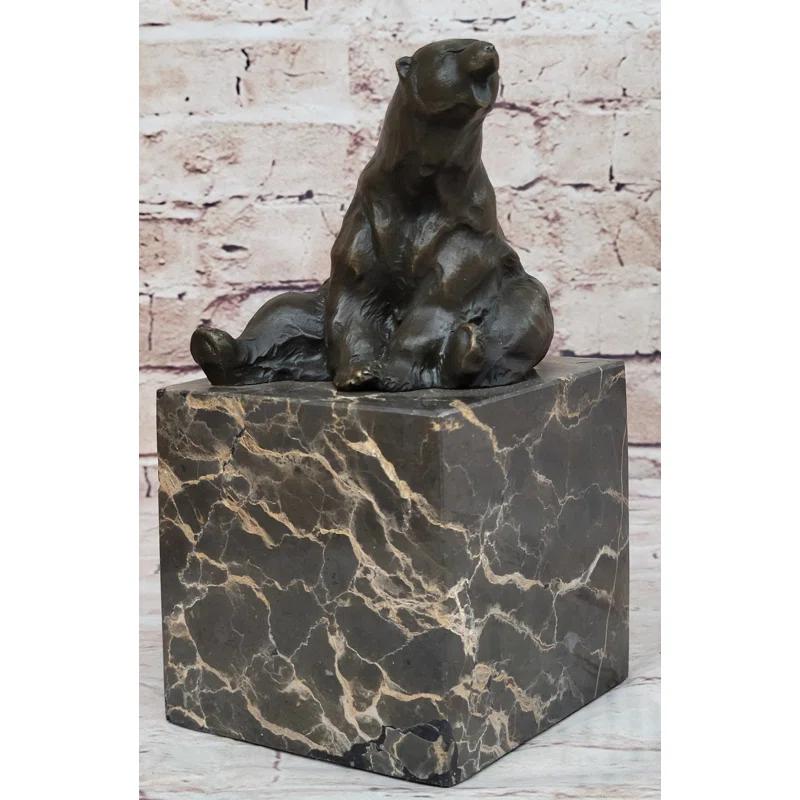 Bungalow Rose Art Deco Stylish Polar Bear Bronze Sculpture Marble Base Figurine Figure Hotcast