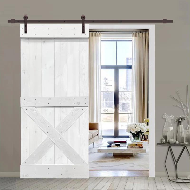 Calhome 36'' x 84'' Solid Wood Paneled Painted with Installation Hardware Kit Barn Door
