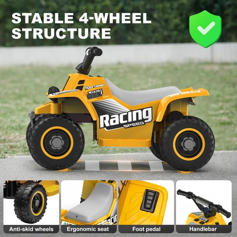 ANPABO 6V 7Ah Powered Ride-on Toy, Electric 4-Wheeler ATV Car w/ Horn, Music Player, Headlight for Kids