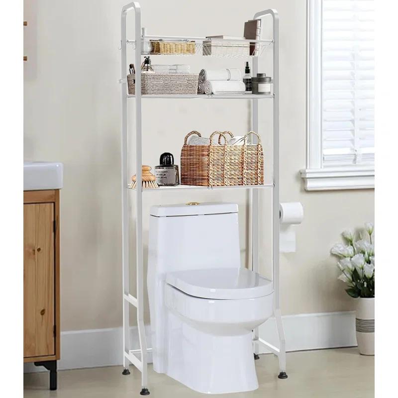 Over The Toilet Storage Shelf For Bathroom, 3-Tier Above Toilet Rack Bathroom Organizer With Adjustable Shelves And Hanging Hooks, Easy To Assemble & Space Saving, White