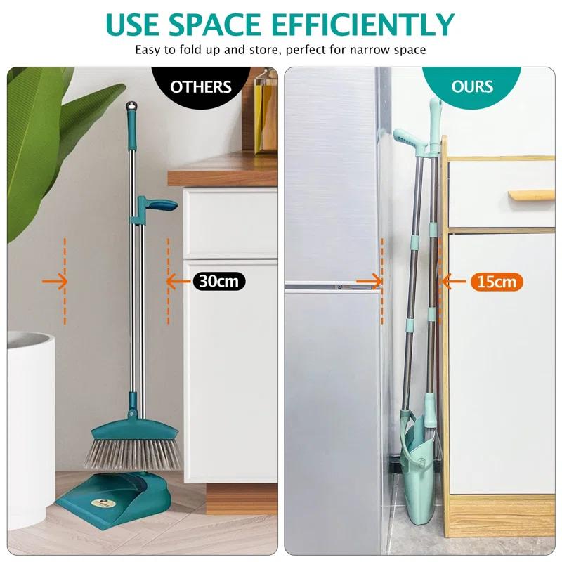 QUALITY FLOORING INC. Broom And Dustpan Set For Home, Broom With Dustpan Cleaning Teeth Combo Set, Indoor Sweep Broom, 55” Long Handle Broom For Office Home Kitchen Lobby Floor