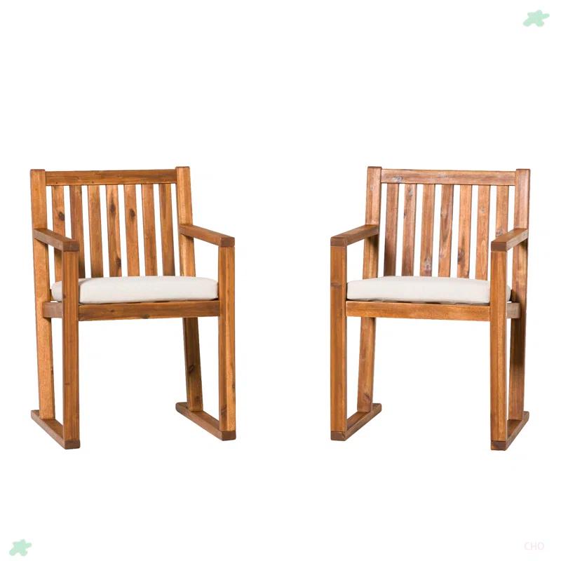 Millwood Pines Contemporary 2-Piece Solid Wood Slat-Back Patio Dining Chairs