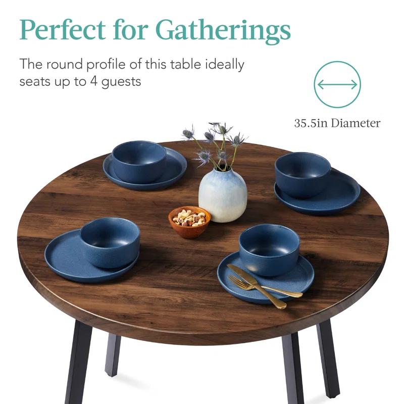 17 Stories 35.5In Mid-Century Modern Round Dining Table W/ Steel Legs, Adjustable Feet -