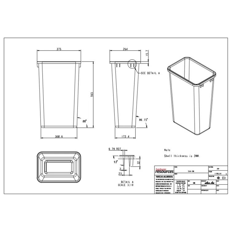 Hardware Resources Plastic Open Kitchen Trash Can