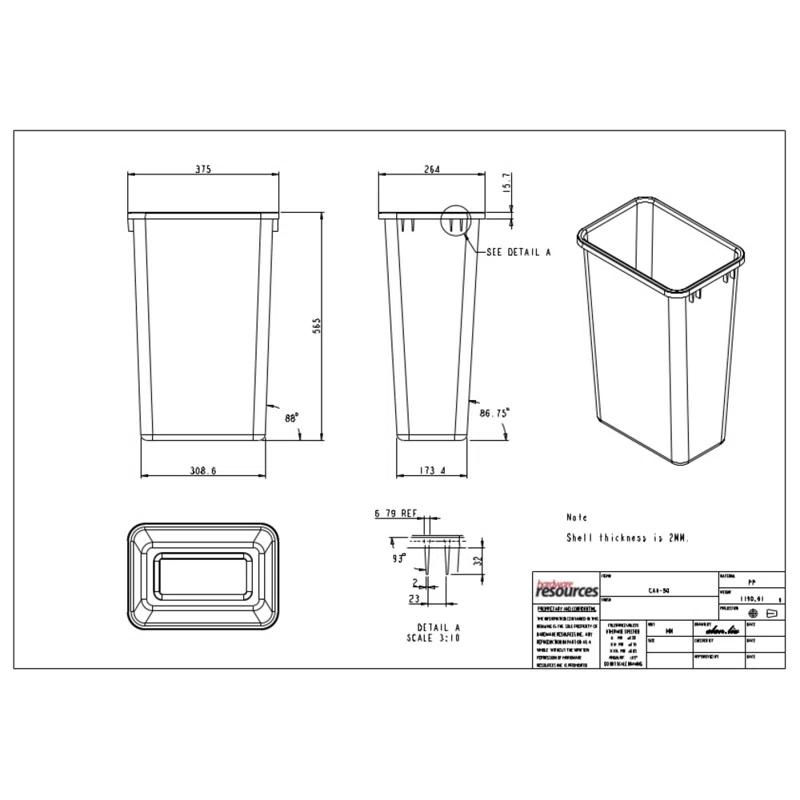 Hardware Resources Plastic Open Kitchen Trash Can