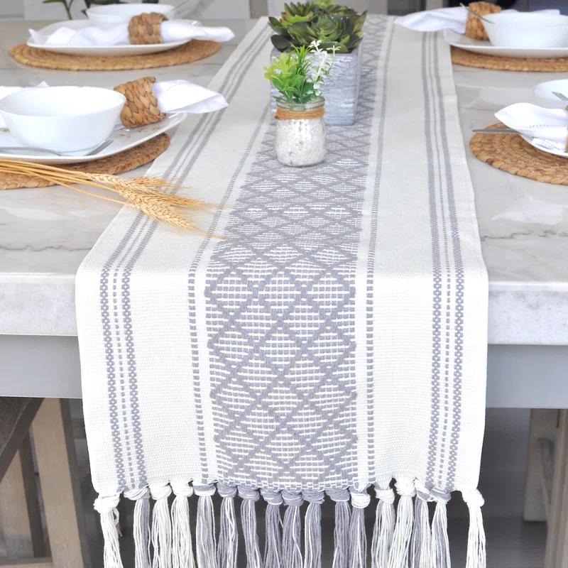 Oveesha Boho Cotton Woven Table Runner With Tassels