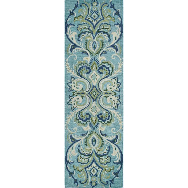 Adelaide Hand Hooked Aqua/Green/Ivory Wool Rug