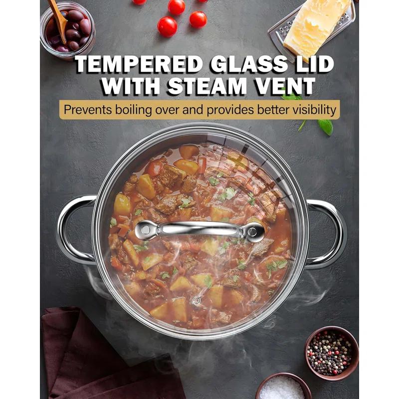 Cook N Home Cook N Home 5.5-quart Sauce Pot Stainless Steel Stockpot With Glass Lid, Basics Saucier Casserole Stock Pot