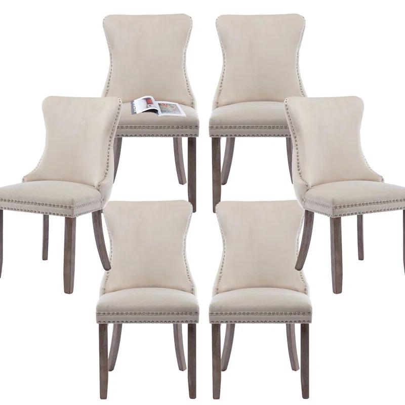 Velvet Upholstered Wing Back Dining Chair (Set of 6)