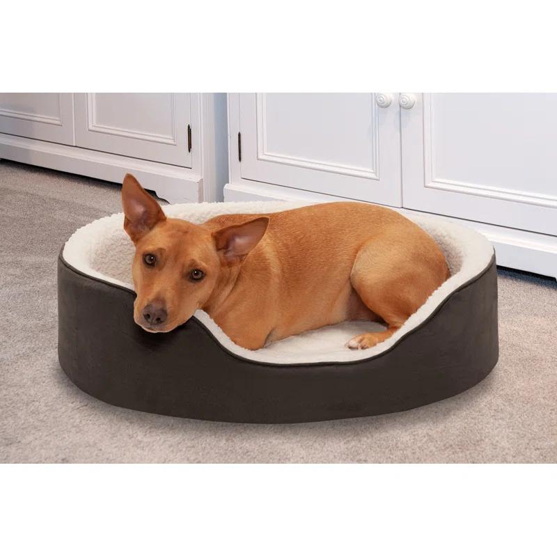 FurHaven Faux Sherpa & Suede Oval Dog Bed