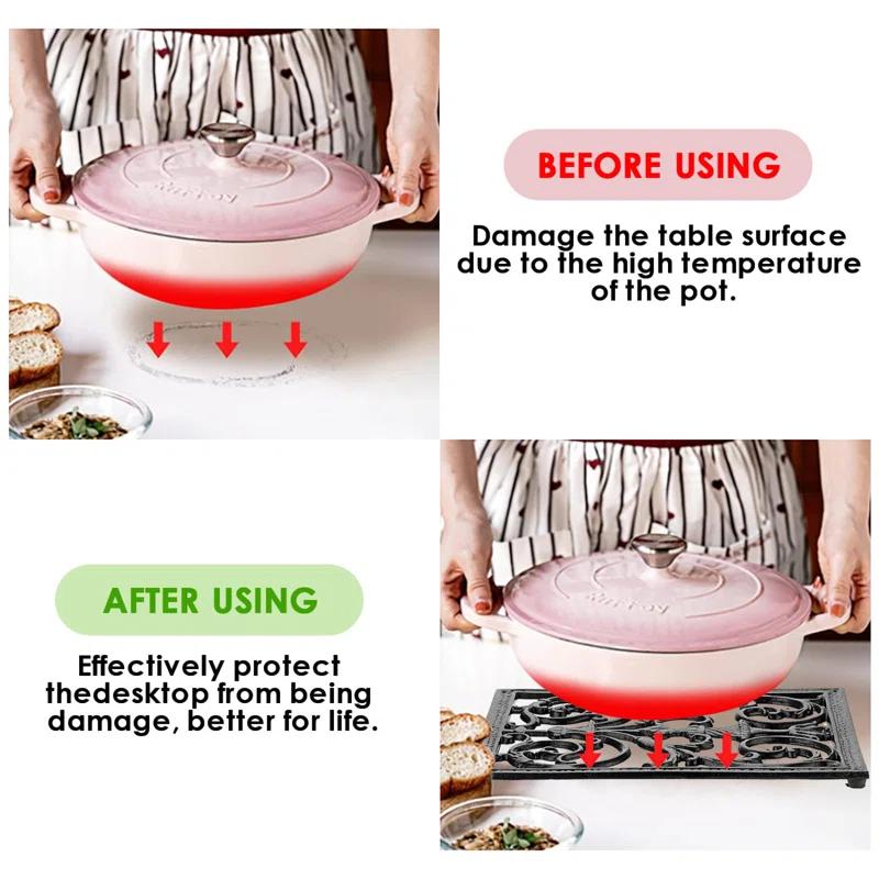 Stack man Extra Large Trivets For Hot Dishes,14.9 X 12 Inch Cast Iron Trivet With Rubber Feets,Heat Resistant Trivets For Hot Pots Pans,Metal Trivet For Kitchen Counter Dining Table Cooktop Stovetop