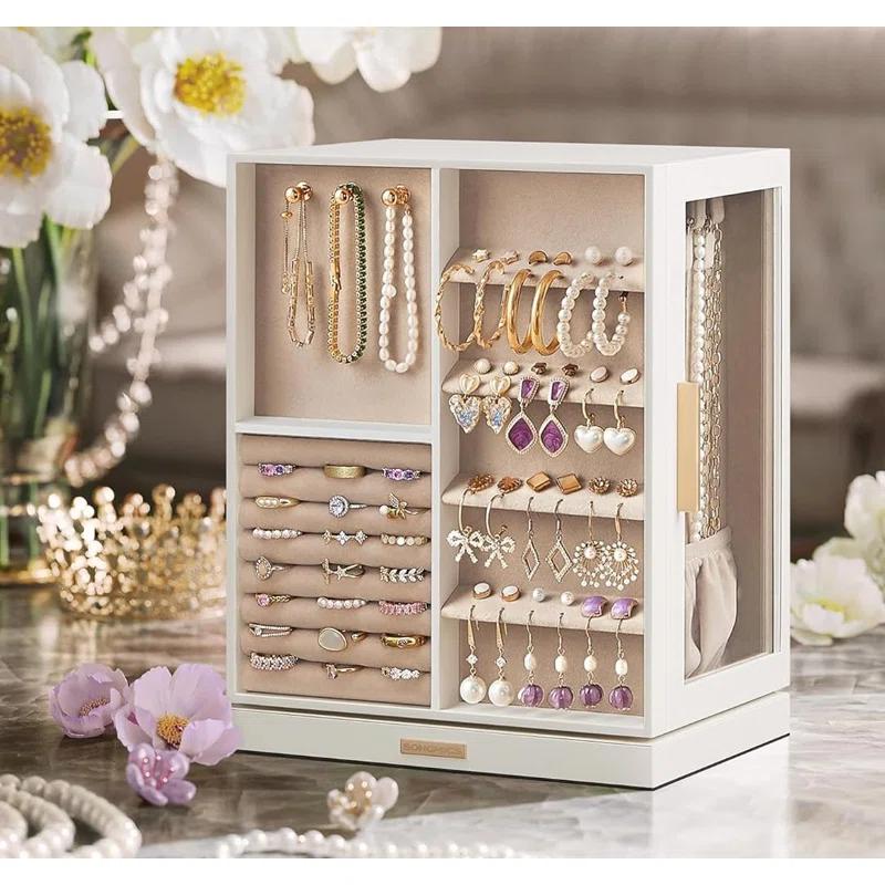 Stack man Jewelry Box 360° Rotating, Jewelry Storage Case With 5 Drawers