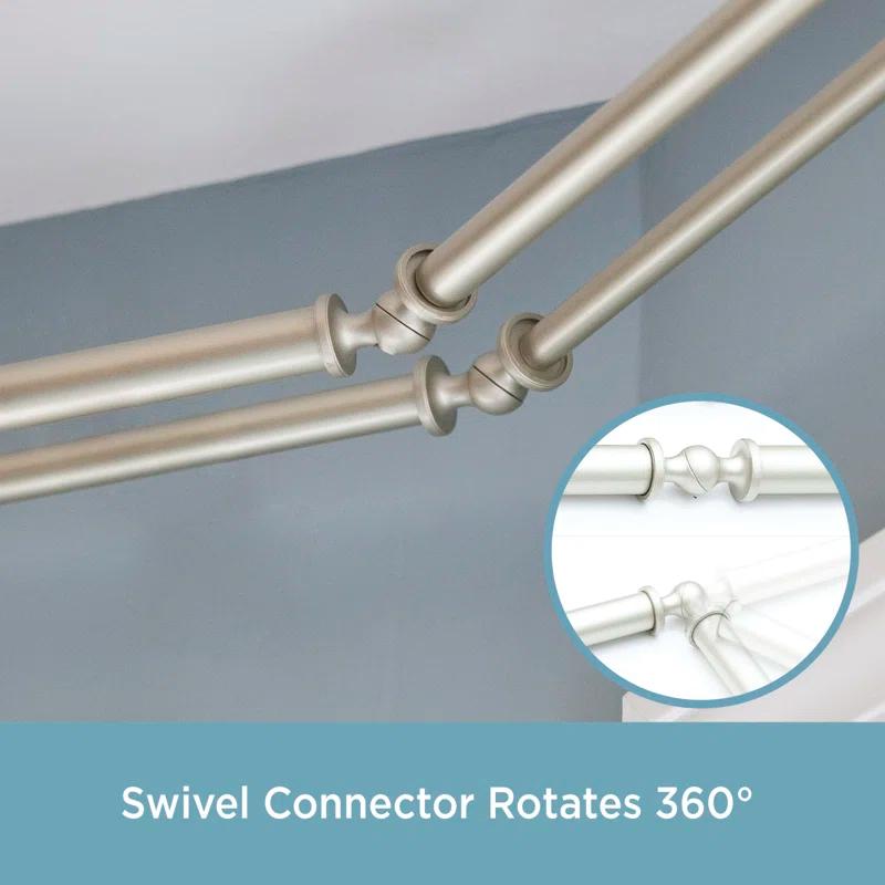 Kenney Square End Bay Window Double Curtain Rod, 78-144" Adjustable Length: 22-37" Sides, 28-72" Center, Steel