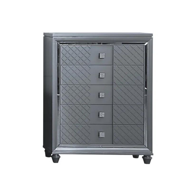 Benjara Seri Tall Dresser Chest With 5 Drawers, Diamond Pattern, Solid Wood