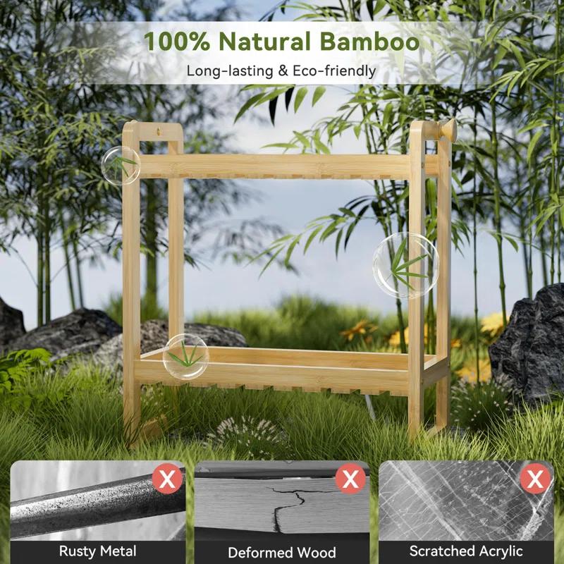 Ebern Designs Bamboo 2 In 1 Dual Stable Bathroom Over Toilet 2 Tier Storage Rack, Natural