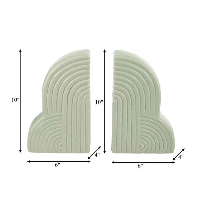 Arch Bookends - 13" x 10" Decorative Ceramic Book Holders - Book Lover Gift Idea (Set of 2)