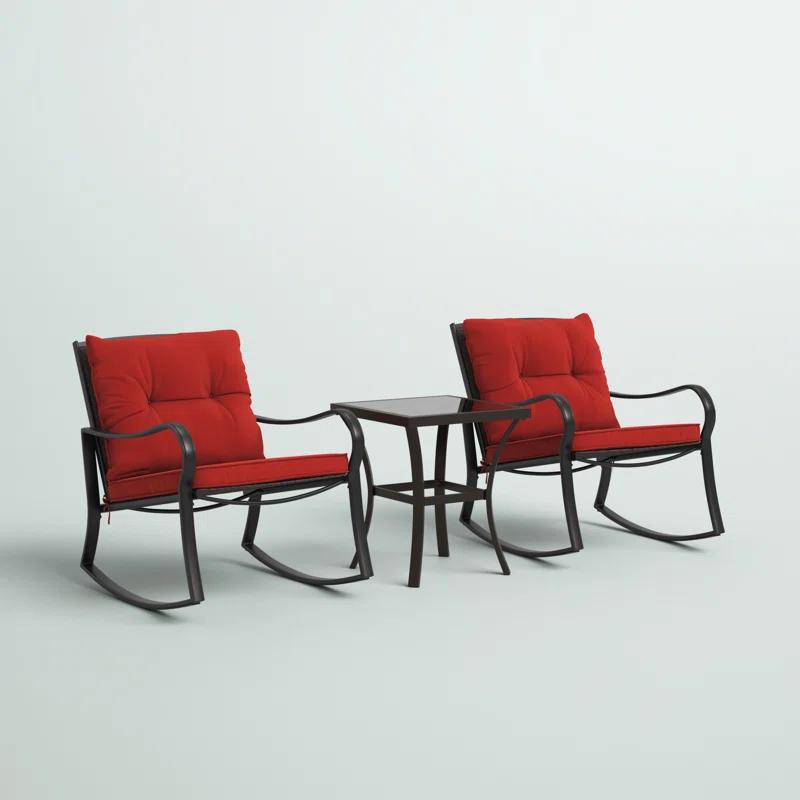 Mercury Row® Preciado 3 Piece Outdoor Patio Set With Cushions-Rocking Chair for Balcony, Lawn and Porch