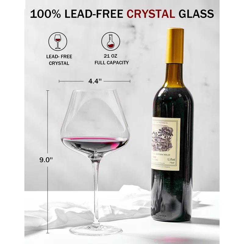 Set Of 4-21 Ounce Hand Blown Italian Style Crystal Burgundy Wine Glasses - Lead-Free Premium Crystal Clear Glass - Gift-Box For Any Occasion