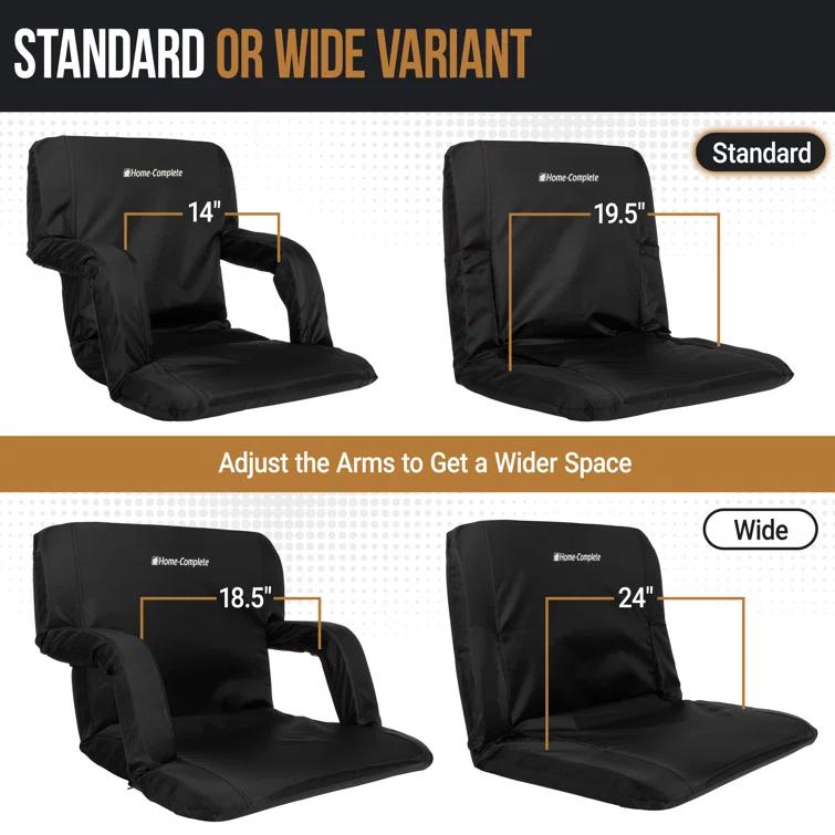 Home-Complete Stadium Seat Chair - Bleacher Cushion with Padded Back Support Armrests 6 Reclining Position