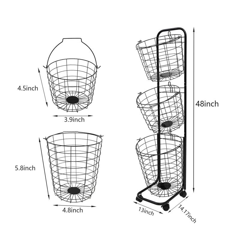 Rebrilliant 3-Tier Rolling Laundry Sorter Cart with Removable Metal Wire Baskets