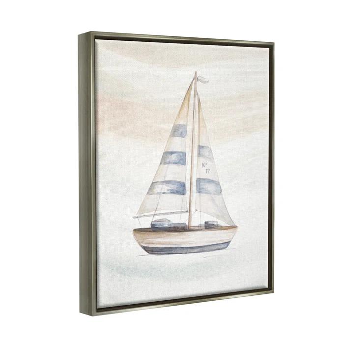Stupell Industries " Nautical Sailboat Drifting Pale Abstract Ocean Waves " by Patricia Pinto Painting Print