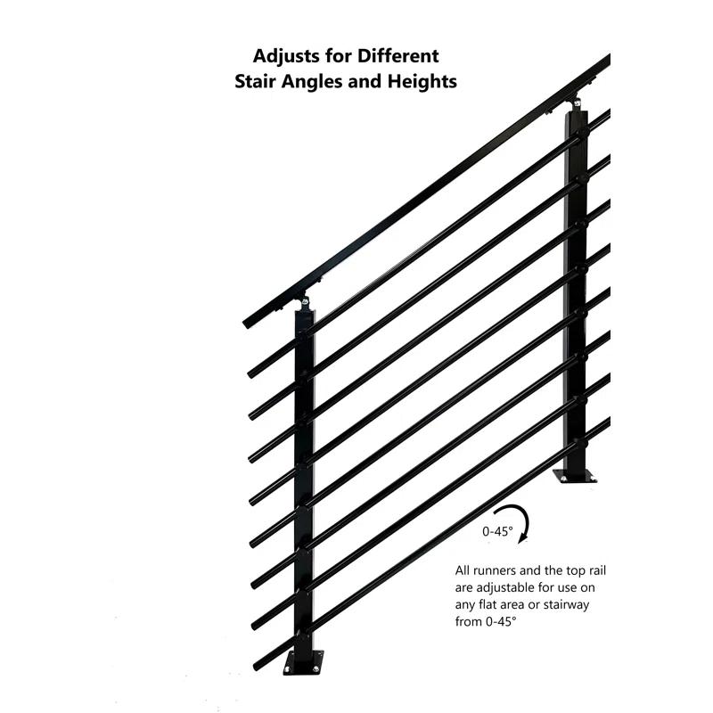 Concept Fusion Modern Horizontal Adjustable Railing Banister System for Staircases Balconies and Decks Complete Guard Railing Kit