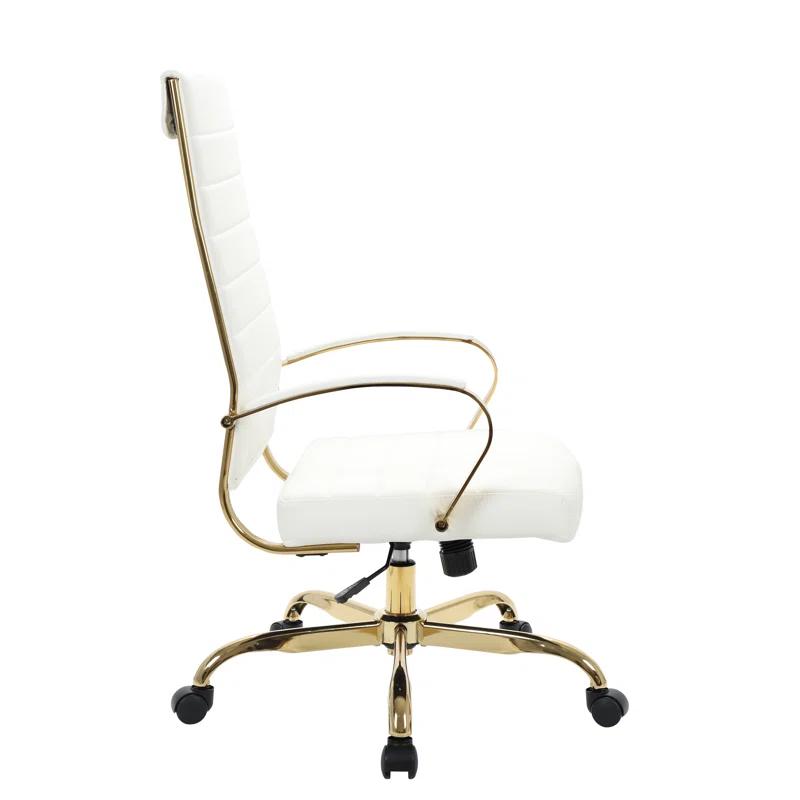 Everly Quinn Humairaa Benmar Leather Office Chair in Gold Base