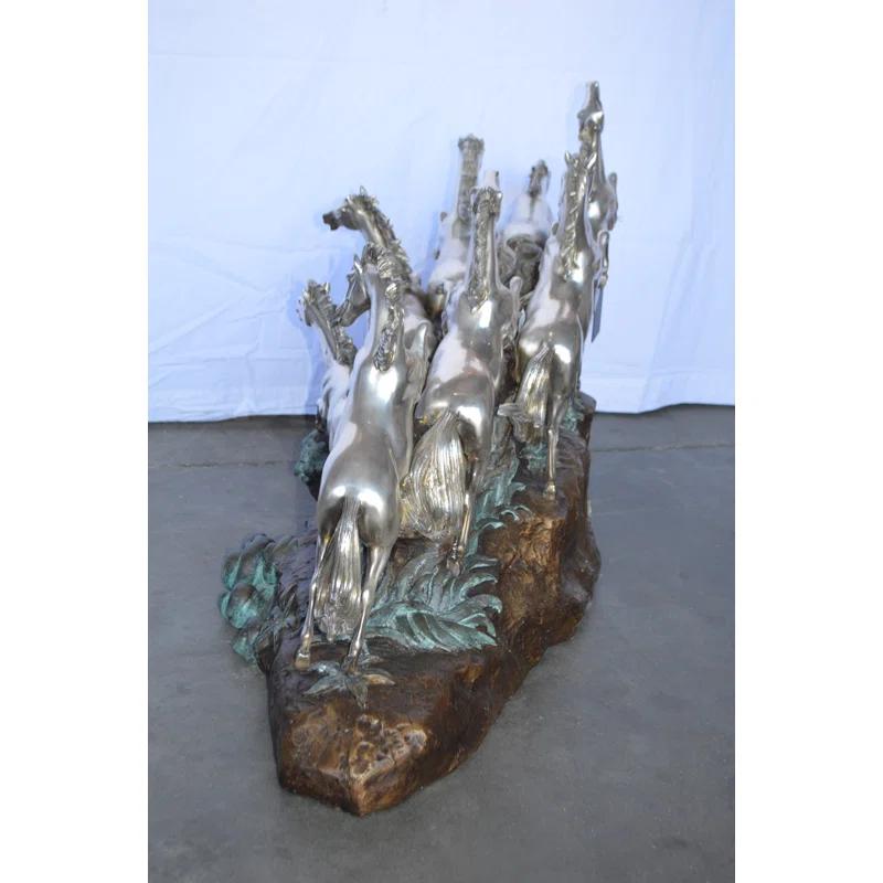 Nifao Statues Eight Horses Running Bronze Statue Silver Finish -  Size: 59"L X 20"W X 28"H.