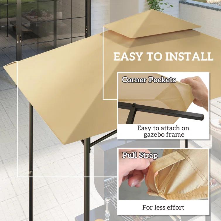 Outsunny Grill Gazebo Canopy Replacement Roof, UPF50+ Protected, 5' X 8' Outdoor BBQ Canopy Replacement Cover, Double Tiered Grill Canopy Replacement Cover, TOP COVER ONLY, Beige