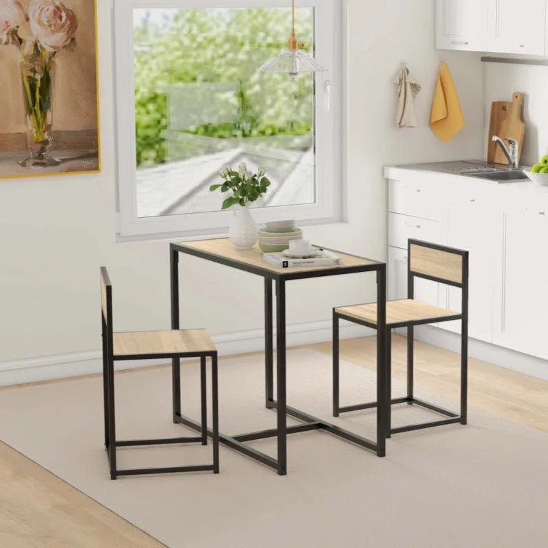 17 Stories 3-Piece Industrial Dining Table Set for 2 Person, Kitchen Table and Chairs, Dining Room Sets