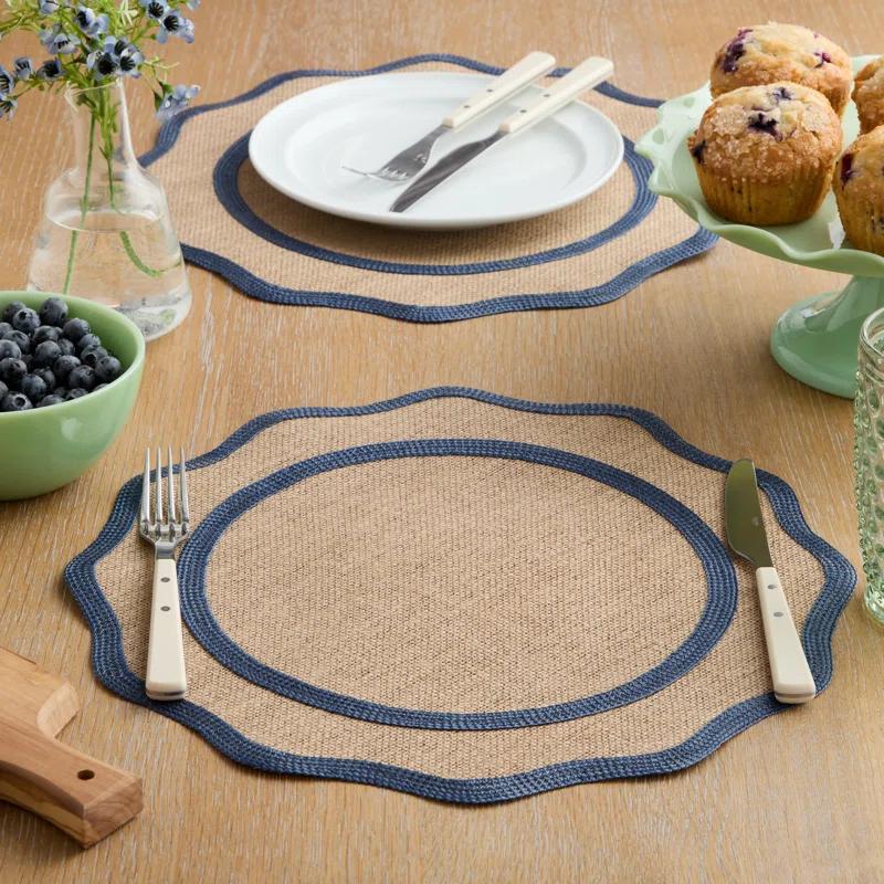 Martha Stewart MARTHA STEWART Hessian Textured Wedge Border Placemats 6-Pack Set 15”x15” Round (Set of 6)