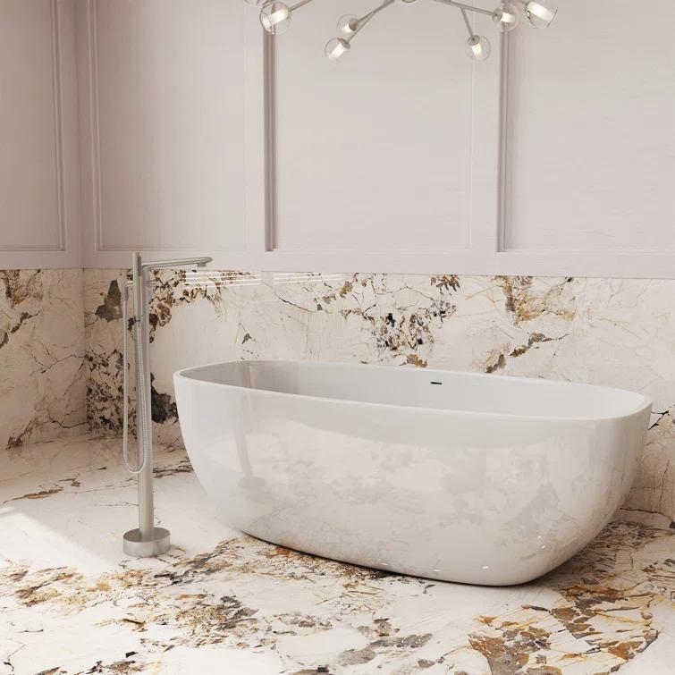 mondawe Single Handle Floor Mounted Freestanding Tub Filler with Diverter MDLT0054-BN