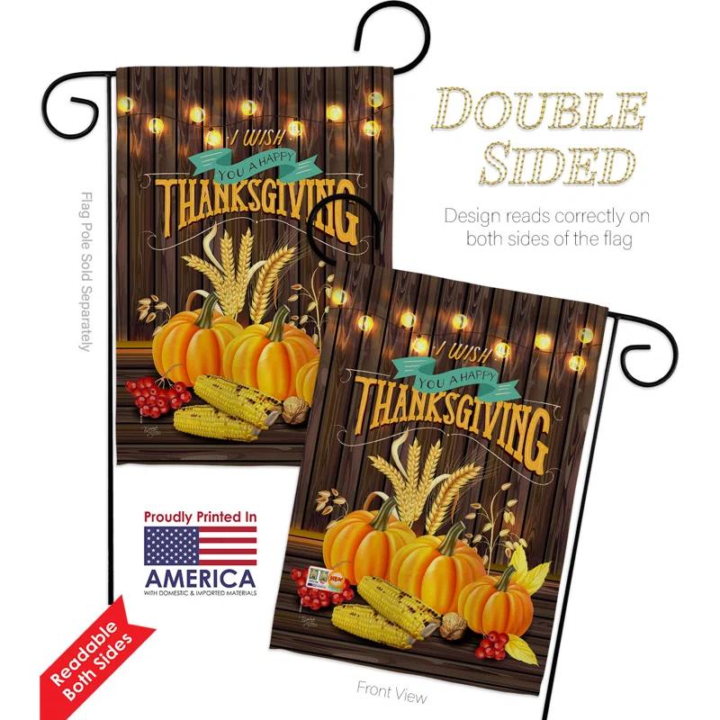 Breeze Decor Double Sided 18.5'' H x 13'' W Burlap Thanksgiving Flag Set