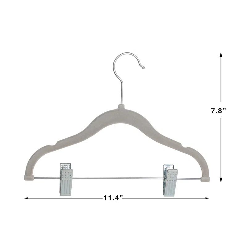 Non-Slip Clothes Hangers For Baby And Kids 20-Pack Velvet Hangers With Movable Clips, Heavy-Duty And Space-Saving For Pants,Skirts, Coat, Gray