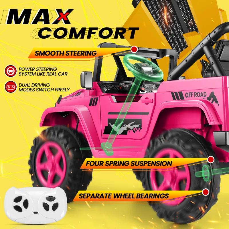 Ancheer Alex 24V 4WD//2WD Ride On Jeep Truck,2 Seater Kids UTV With 4X200w Powerful Engine,Remote Control,Bluetooth,20 Wide Seat,Vehicles for Kids Toddlers