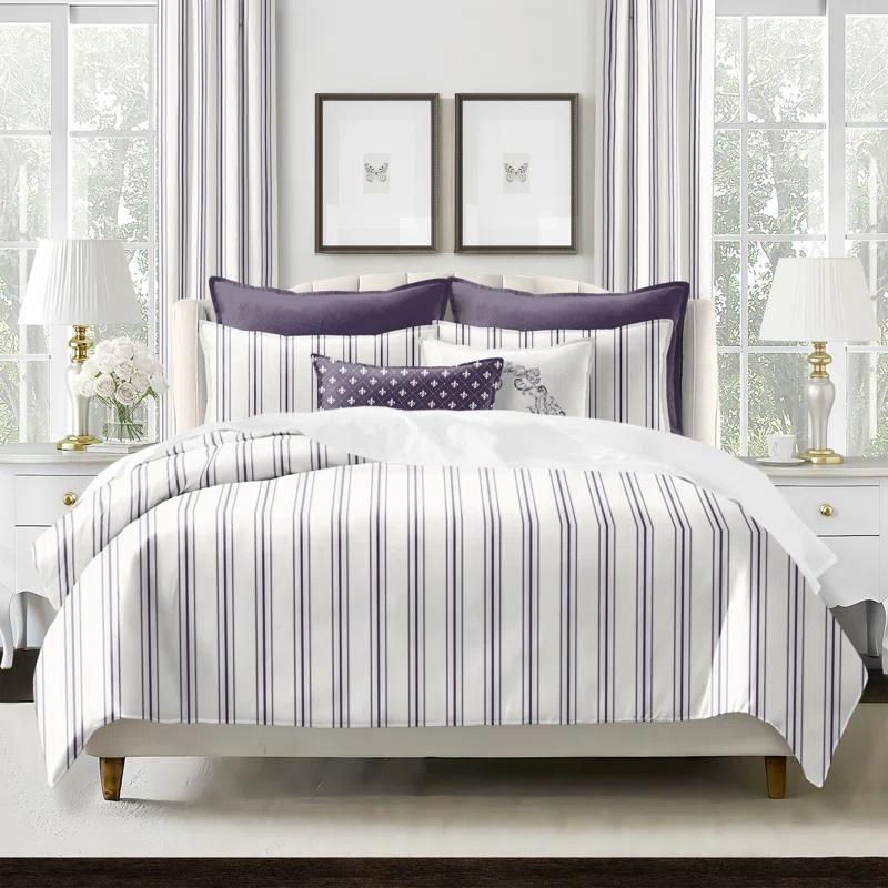 August Stripe Reversible Cotton Duvet Cover Set