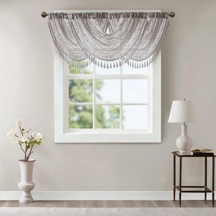 Madison Park Irina Diamond Sheer Embroidered Single Waterfall Valance