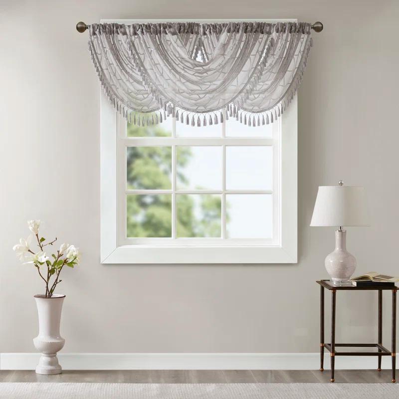 Madison Park Irina Diamond Sheer Embroidered Single Waterfall Valance