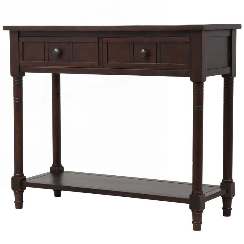 Alcott Hill® Wood Console Table with Two Drawers, Bottom Shelf