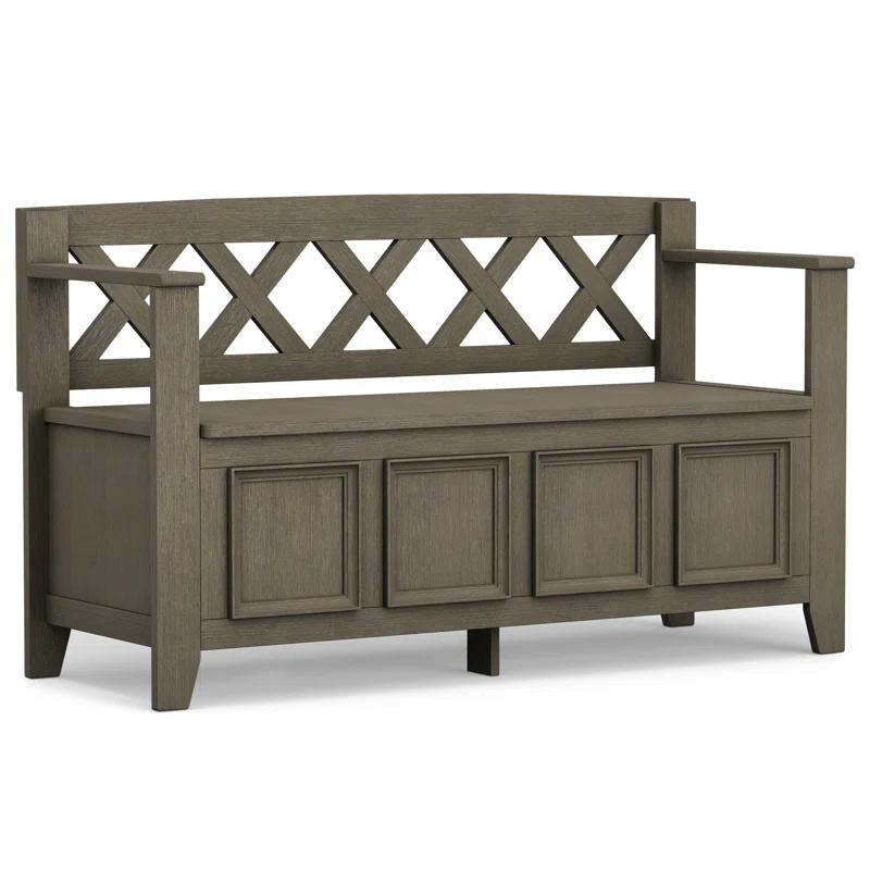 Simpli Home Amherst 48"W Solid Wood Entryway Storage Bench with Lift-Top Lid and Dual Compartments