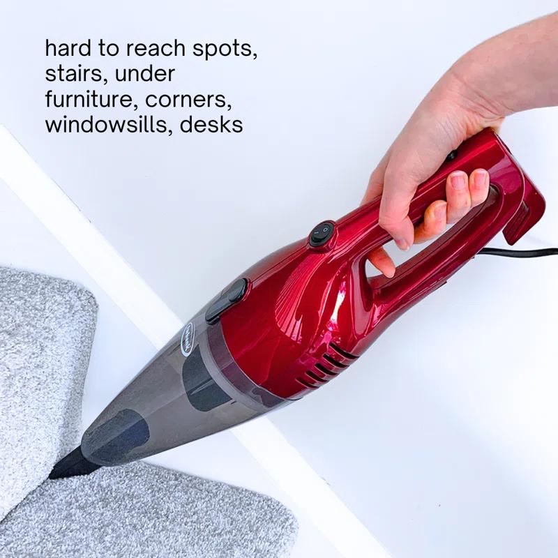 Ewbank Chilli Tempest 2-in-1 Vacuum Cleaner, Stick & Handheld, with 6 Attachments, Small, Lightweight (3 lb.), 600W, .5L Capacity, Red