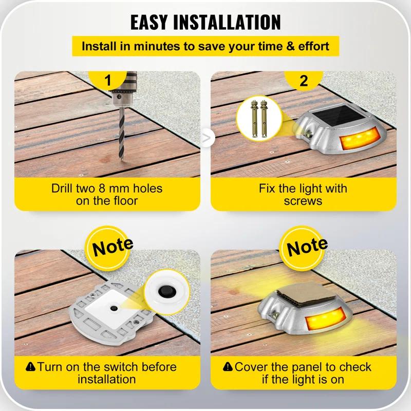 VEVOR Solar Dock Lights Low Voltage Solar Powered Integrated LED Metal Pathway Light Pack (Set of 4)