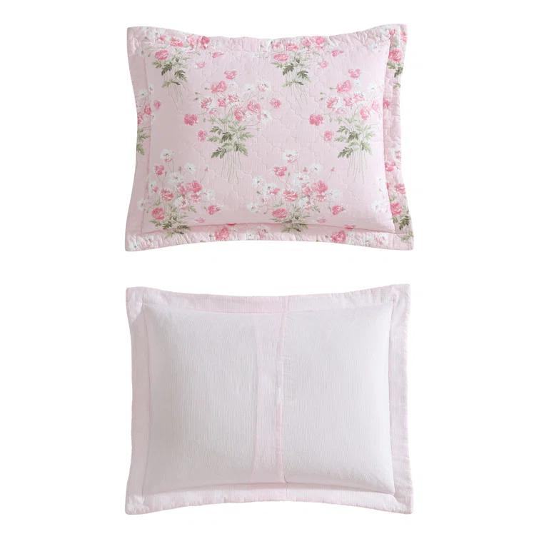 Laura Ashley Veronicas Bouquet Cotton Reversible Pink Quilt Set & Reviews | Wayfair