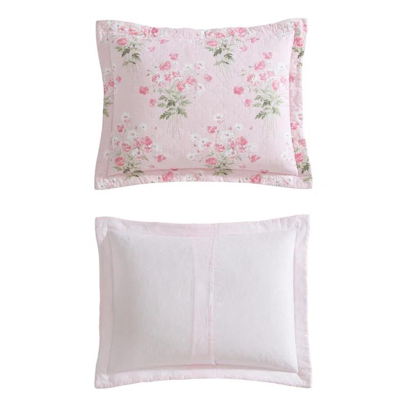 Laura Ashley Veronicas Bouquet Cotton Reversible Pink Quilt Set