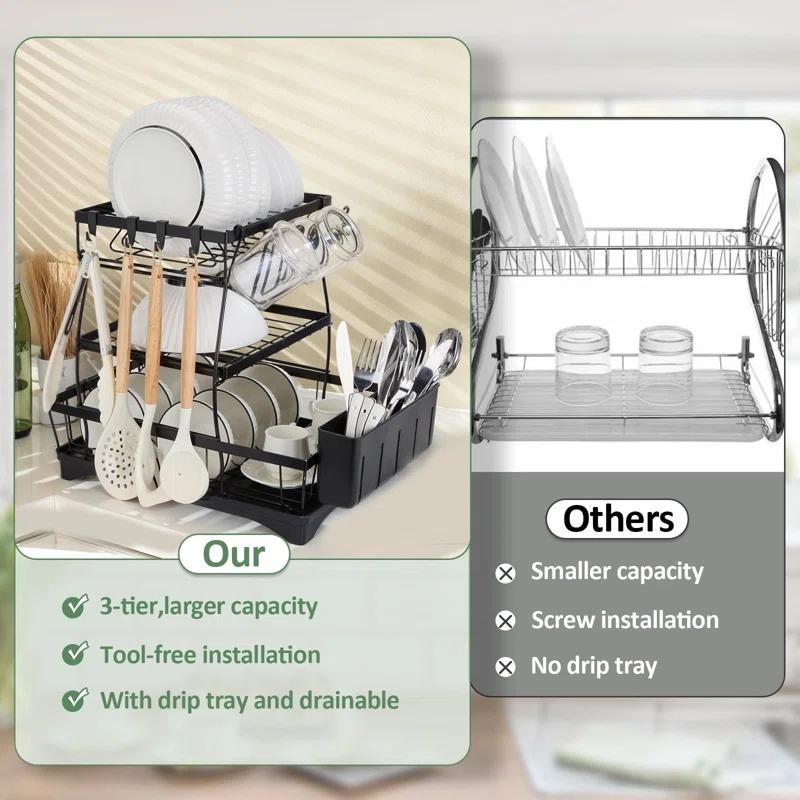 3 Tier Dish Drying Rack for Kitchen Counter