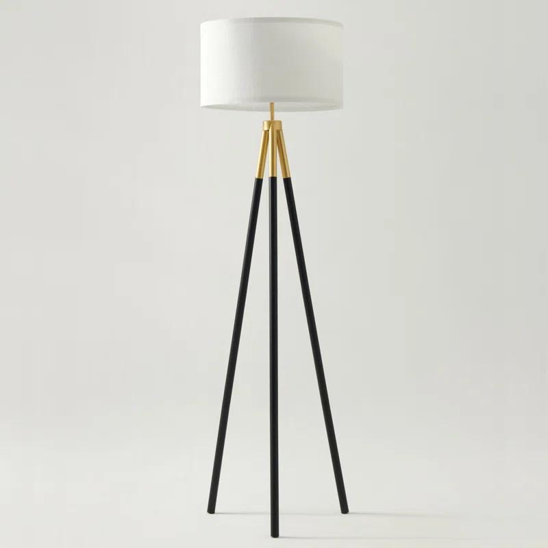 Brightech Levi 61 in. Mid Century Modern Tripod Floor Lamp with Fabric Drum Shade and Gold Finish - LED Bulb Included