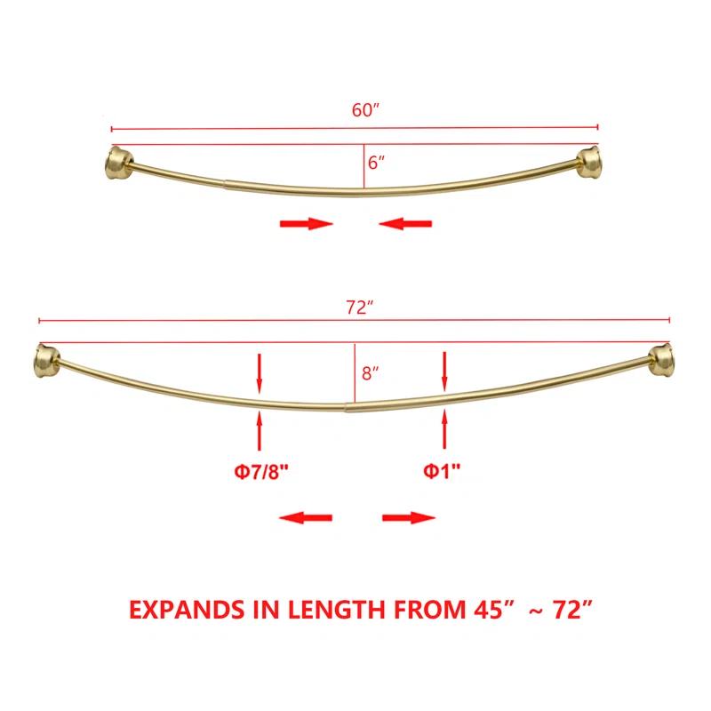 Utopia Alley Utopia Alley Rustproof Fixed Mount Single Curved Shower Rod, Aluminum, adjustable from 45" to 72" Wide